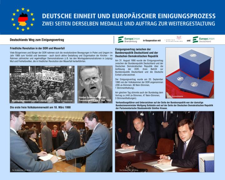 Ausstellungstafel der Ausstellung „Deutsche Einheit und Europäischer Einigungsprozess - Zwei Seiten derselben Medaille und Auftrag zur Weitergestaltung“