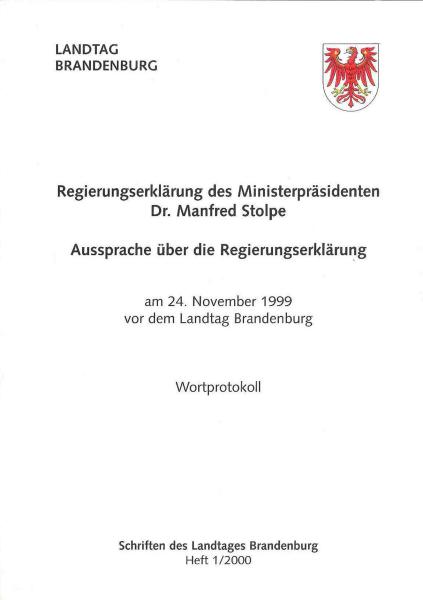 Heft 1/2000 - Regierungserklärung des Ministerpräsidenten Dr. Manfred Stolpe 