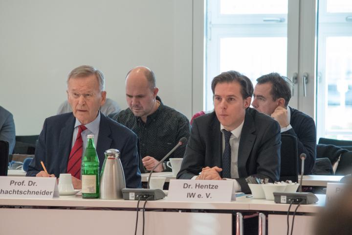 Die Anzuhörenden Prof. Dr. Karl Albrecht Schachtschneider (l.) und Dr. Tobias Hentze (r.) vom Institut der deutschen Wirtschaft e. V. zu Beginn der Ausschusssitzung.