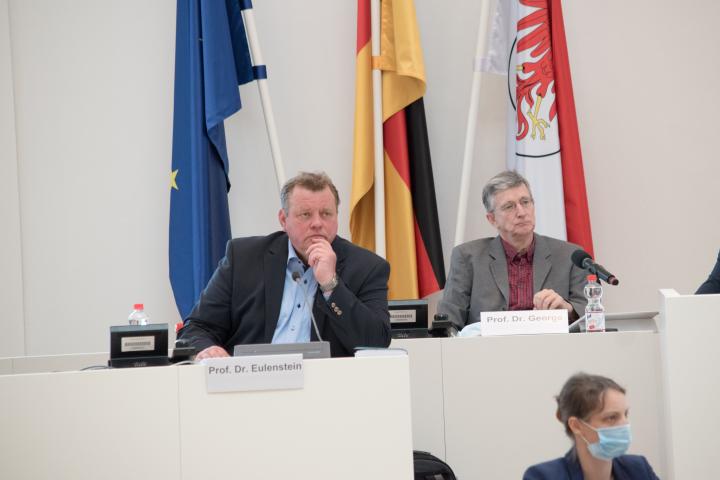 Die eingeladenen Teilnehmer des Fachgesprächs Prof. Dr. Frank Eulenstein (l.) vom Leibniz-Zentrum für Agrarlandschaftsforschung e. V. Müncheberg und Prof. Dr. Eckhard George (r.) vom Leibniz-Institut für Gemüse- und Zierpflanzenbau e. V. Großbeeren während der Sitzung.