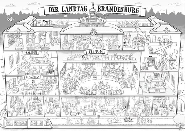 Wimmelposter des Landtages Brandenburg zum Ausmalen