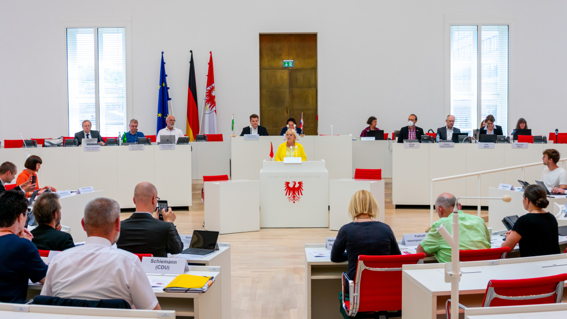 Landtagspräsidentin Prof. Dr. Ulrike Liedtke bei ihrer Begrüßung in der gemeinsamen Sitzung des Rates für Angelegenheiten der Sorben/Wenden im Landtag Brandenburg und des Rates für sorbische Angelegenheiten des Freistaates Sachsen. 