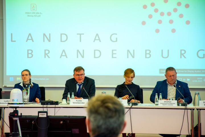 Blick in den Beratungsraum während des Austausches der Delegation mit dem Ausschuss für Europaangelegenheiten und Entwicklungspolitik