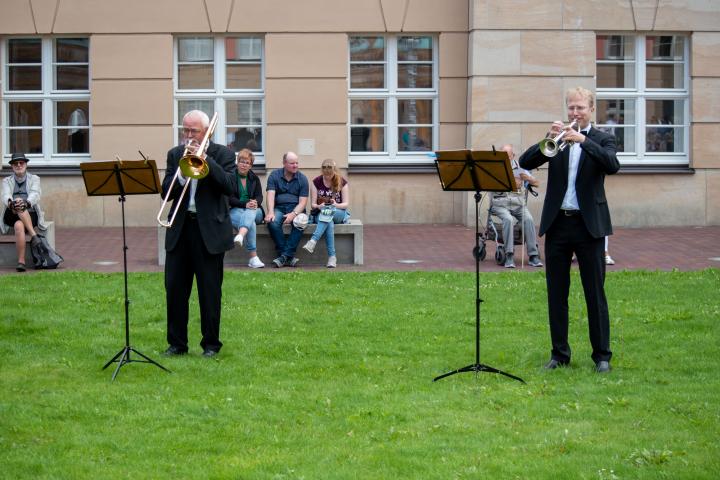 Der Posaunist Dieter Bethke (l.) und der Trompeter Jörg Enders (r.)