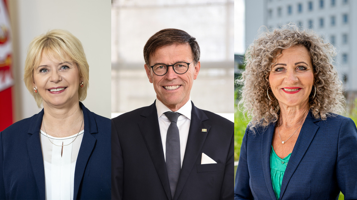 Landtagspräsidentin Prof. Dr. Ulrike Liedtke (l.), Landtagspräsident Dr. Matthias Rößler (m.) und Landtagspräsidentin Birgit Pommer (r.)
