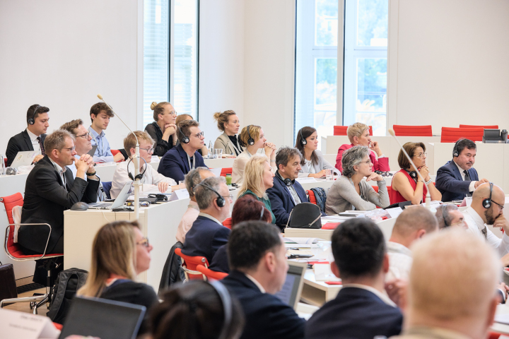 Impression der Sitzung des Monitoring Ausschusses des Kongresses der Gemeinden und Regionen Europas/Europarat im Plenarsaal des Landtages