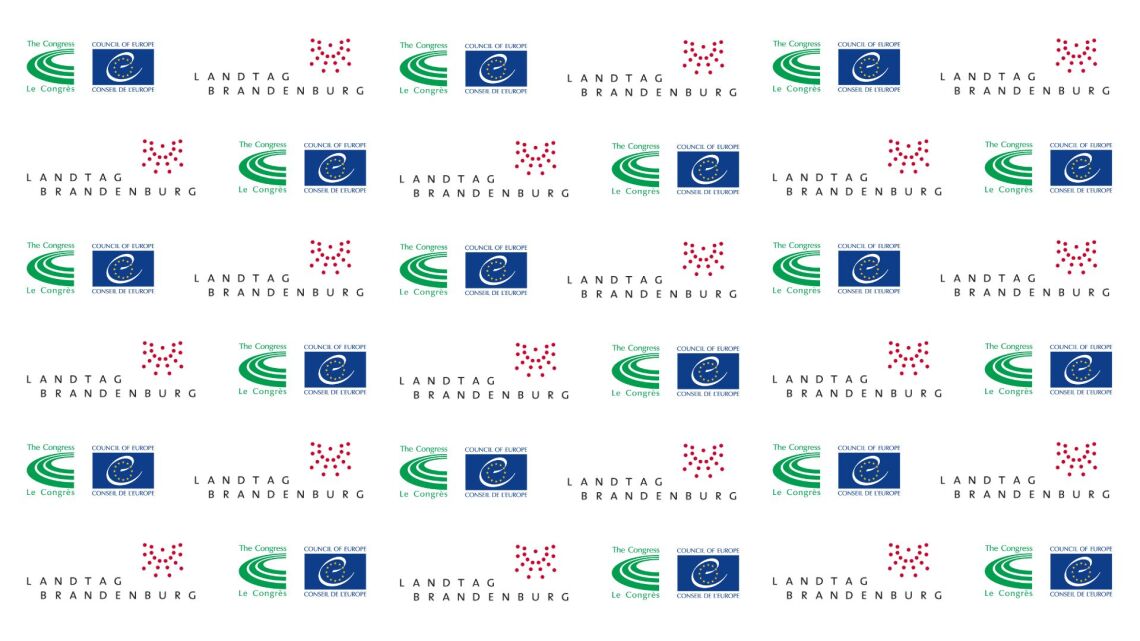 Logos des Europarates, des Congrés des pouvoirs locaux et régionaux und des Landtages Brandenburg