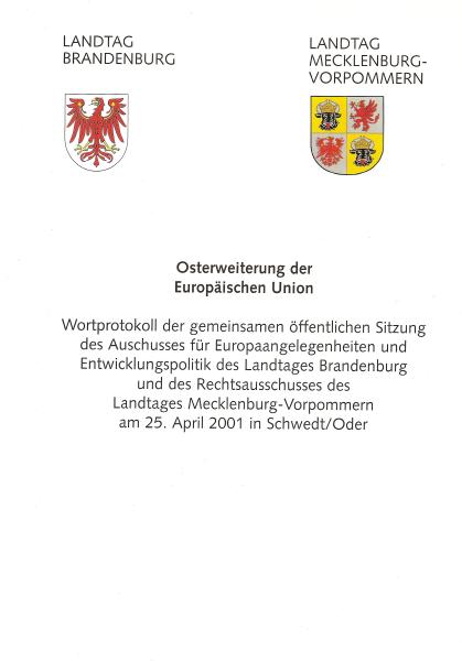 Deckblatt des Sitzungsprotokolls "Osterweiterung der Europäischen Union"