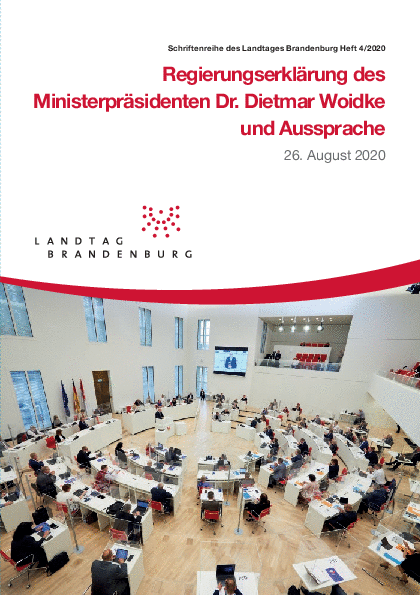 Deckblatt: Heft 4/2020 - Regierungserklärung des Ministerpräsidenten Dr. Dietmar Woidke und Aussprache, 26. August 2020