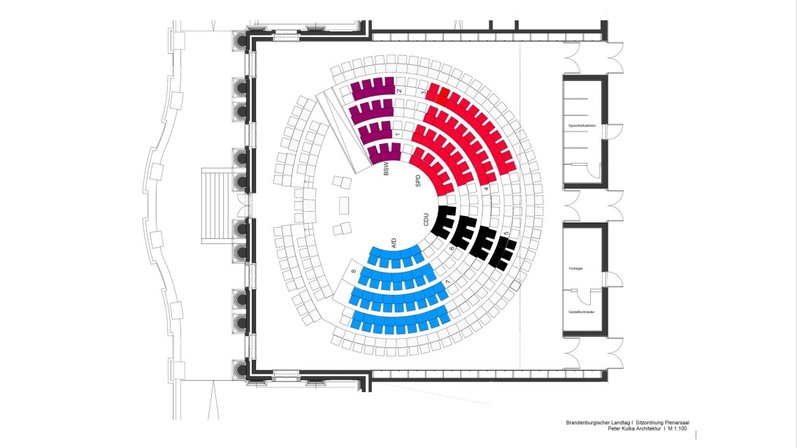 Die Sitzordnung der Abgeordneten im Plenarsaal in der 8. Wahlperiode