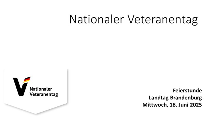 Bildschirmanzeige zur Feierstunde des Landtages Brandenburg anlässlich des nationalen Veteranentages am 18.06.2025