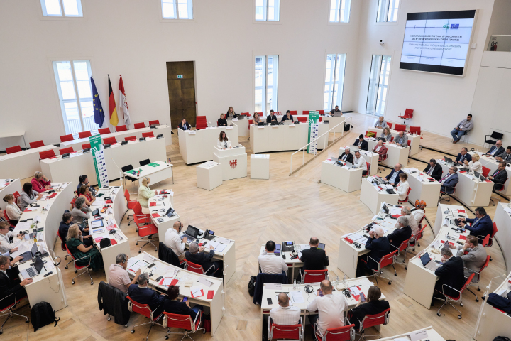 Blick in den Plenarsaal zu Beginn der Sitzung des Monitoring Ausschusses des Kongresses der Gemeinden und Regionen Europas/Europarat