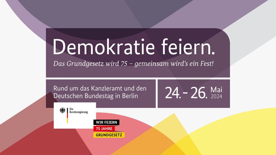 Logo zum Demokratiefest anlässlich der Feierlichkeiten zu 75 Jahre Grundgesetz